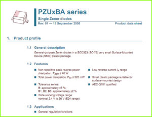 Стабилитроны серии PZUxBA datasheet