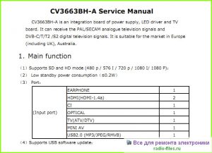 Шасси CV3663BH-A схема и мануал