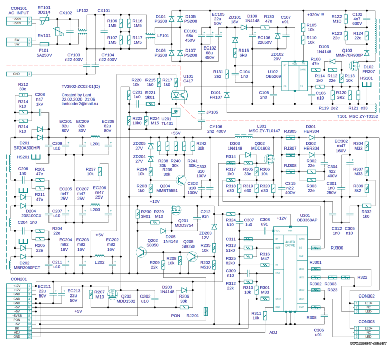 Tv3202 zc02 01 схема блока питания